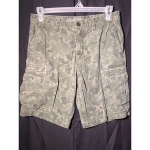 Eddie Bauer Camo Cargo Shorts Men's 35x12 Green Ripstop Hiking Outdoors (F)